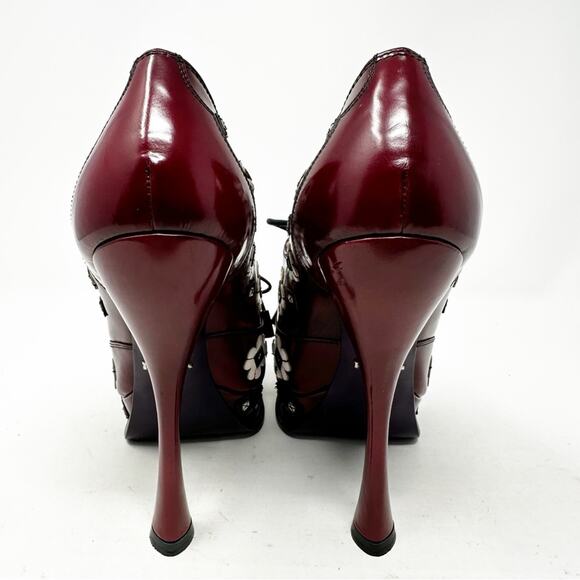 Prada Spazzolato Floral Studded Platform Lace Up Heels Womens Size EU 37.5 - Picture 5 of 13
